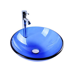 Round Glass Bowl Transparent Blue Basin