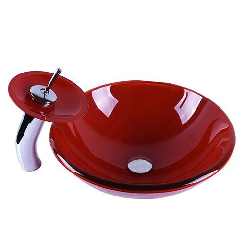 Round Red Glass Bowl Tempered Basin