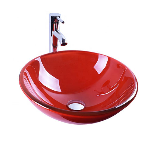 Round Red Glass Bowl Tempered Basin