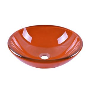 Round Orange Glass Bowl Vessel Sink