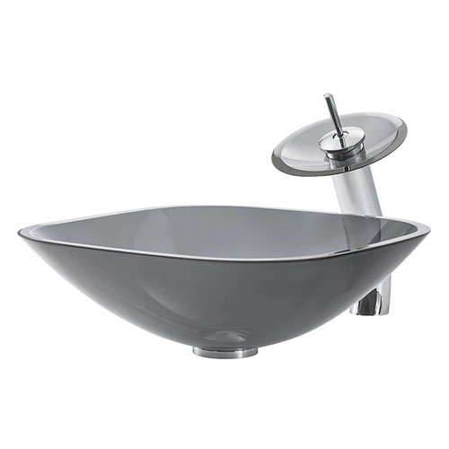 Square Glass Bowl Transparent Grey Glass Sink