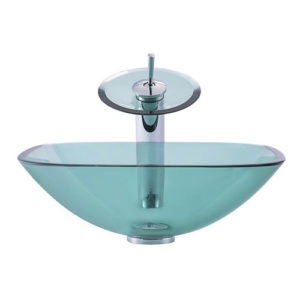 Square Glass Bowl Transparent Green Vessel Sink