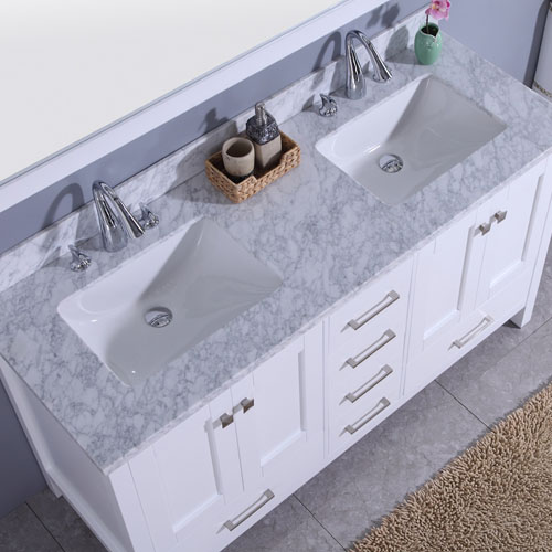 Traditional 60inch White Vanity Double Undermount Sink